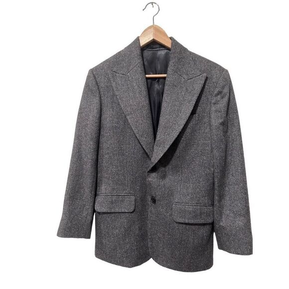 Studio Suits Handcrafted Gray Twead Wool Blend Blazer Silk Hankerchief Size 38 - Picture 2 of 14